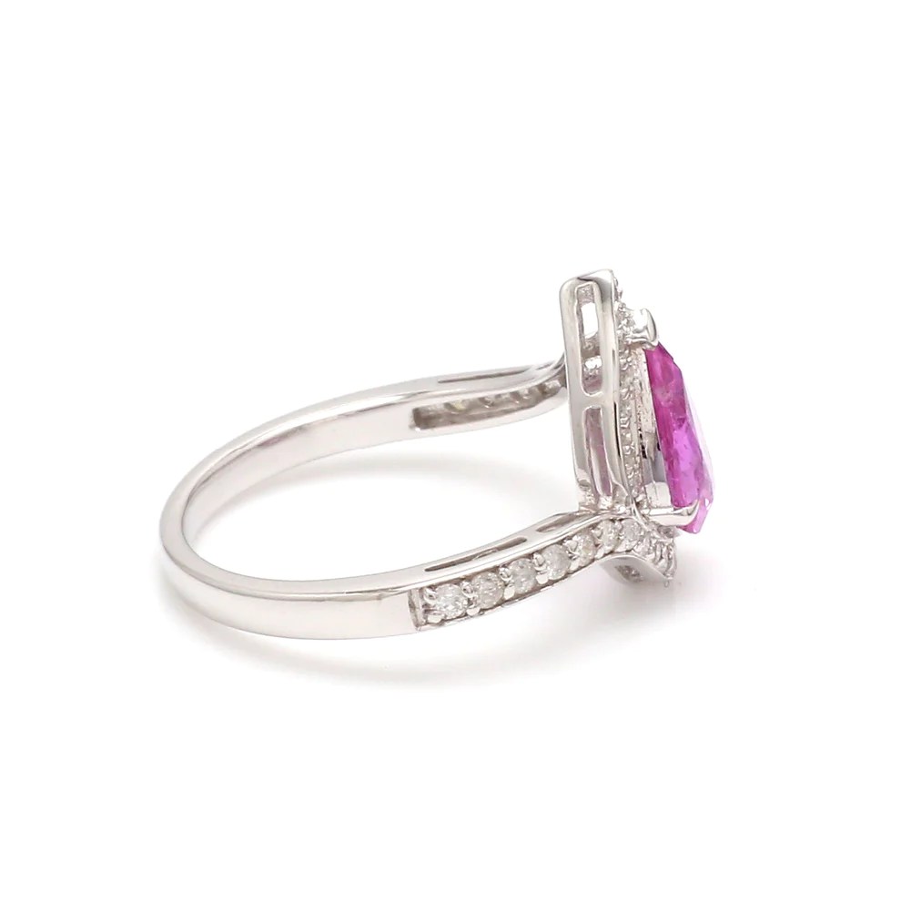 Pink Sapphire Solitaire Pear Diamond Ring