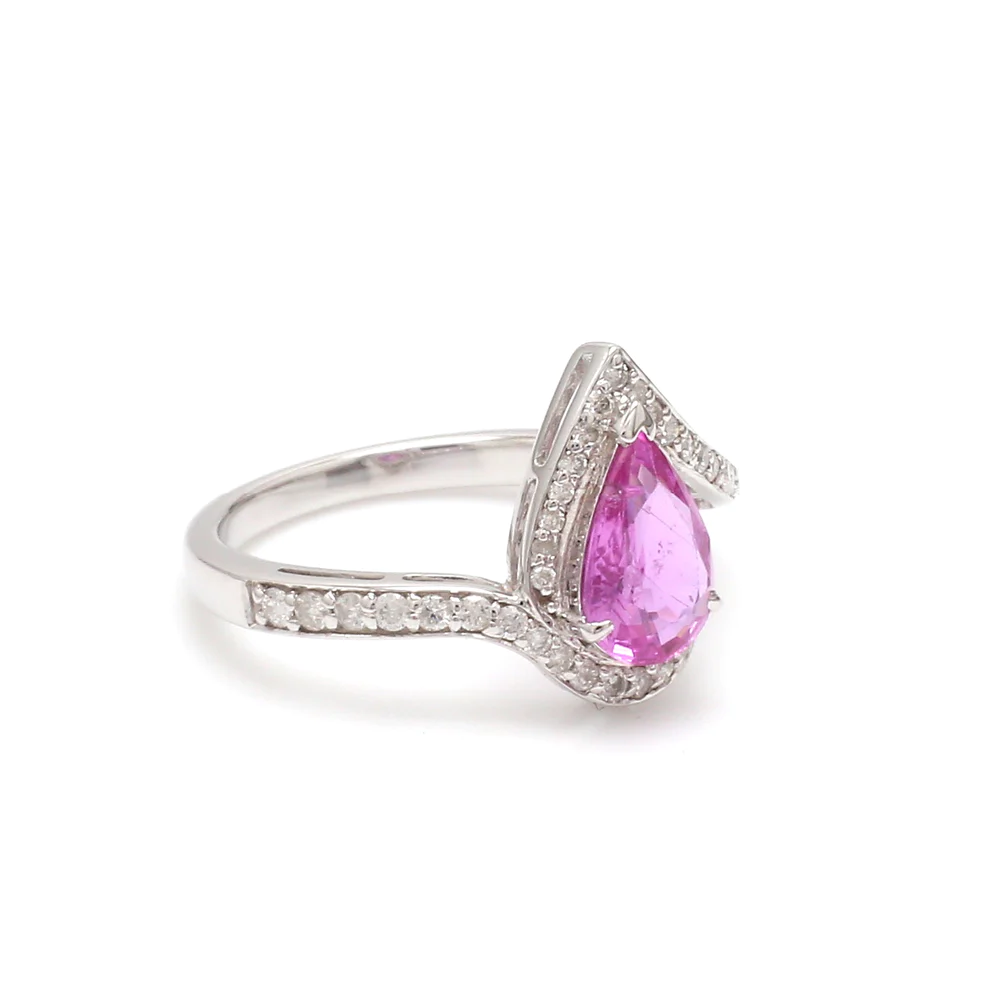 Pink Sapphire Solitaire Pear Diamond Ring