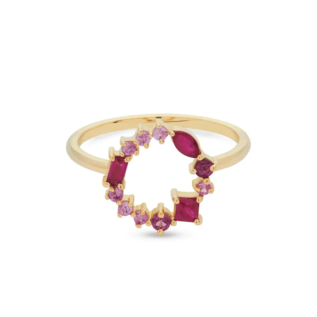 Pink Sapphire & Ruby Open Circle Ring