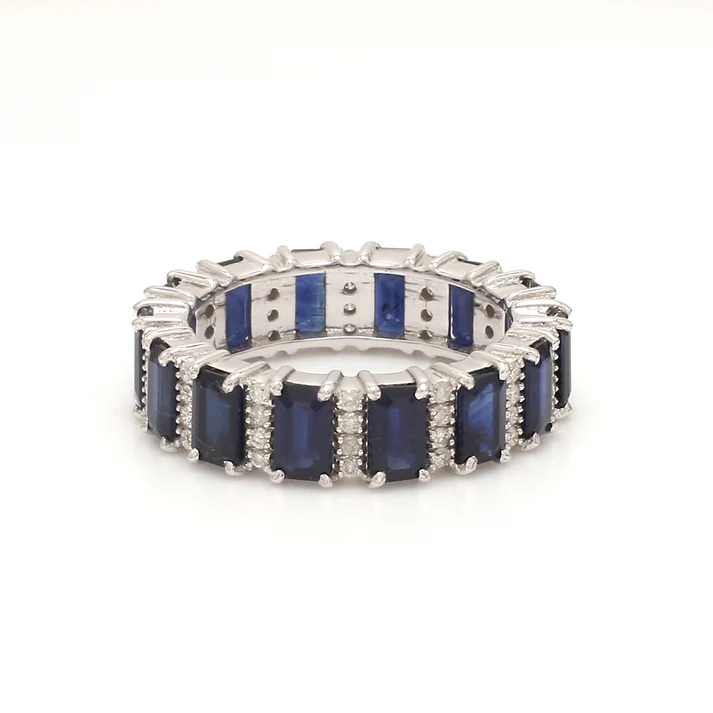 Blue Sapphire and Diamond Alternate Ring