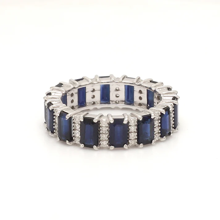 Blue Sapphire and Diamond Alternate Ring