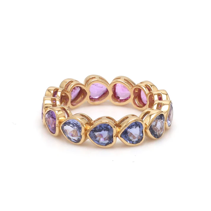 Blue Pink Purple Sapphire Heart Cut Ombre Eternity Band Ring