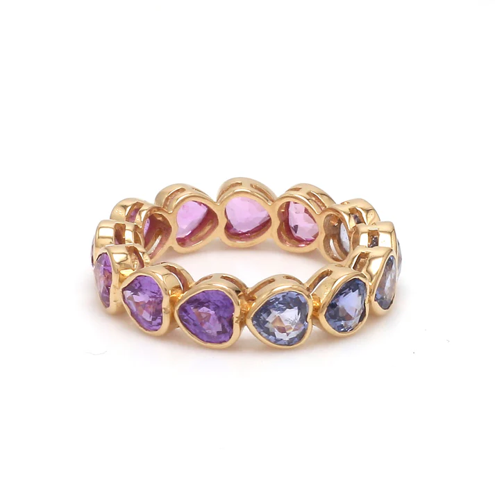 Blue Pink Purple Sapphire Heart Cut Ombre Eternity Band Ring