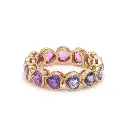 Blue Pink Purple Sapphire Heart Cut Ombre Eternity Band Ring