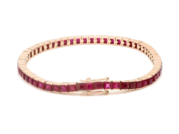 Ruby Princess Cut Channel Set Tennis Bracelet