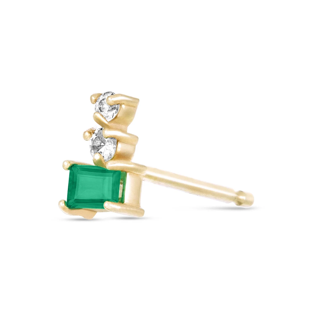 Emerald & Diamond Triple Stacked Stud