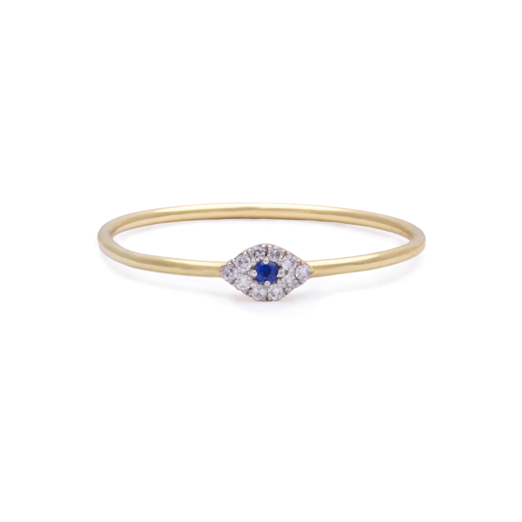 Mini Diamond & Blue Sapphire Evil Eye Ring