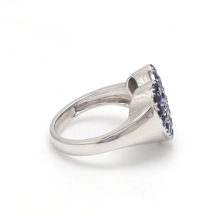 Blue Sapphire Heart Pave Set Ring