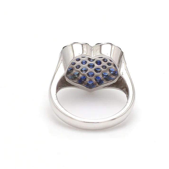 Blue Sapphire Heart Pave Set Ring