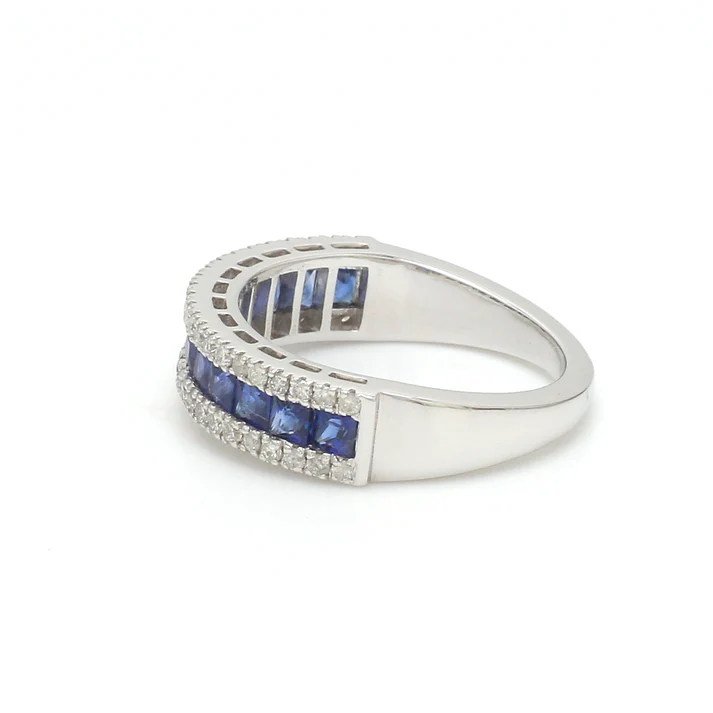 Blue Sapphire Princess Cut Diamond Half Eternity Ring