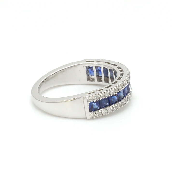 Blue Sapphire Princess Cut Diamond Half Eternity Ring