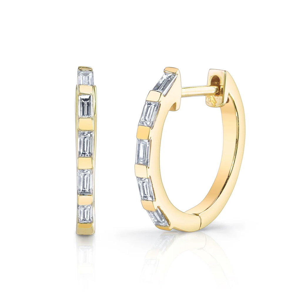 Diamond Baguette Huggies Earrings