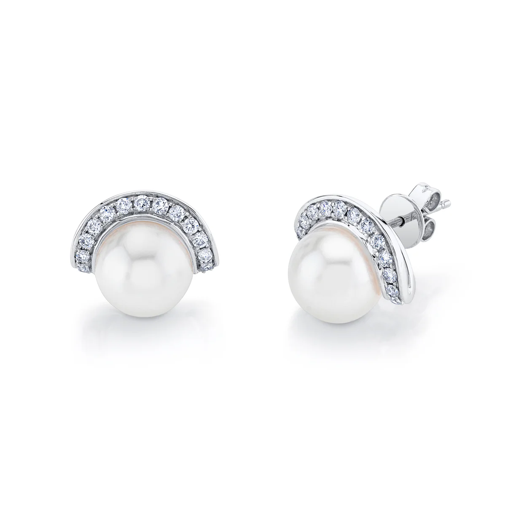 Pearl & Diamond Half Moon Studs