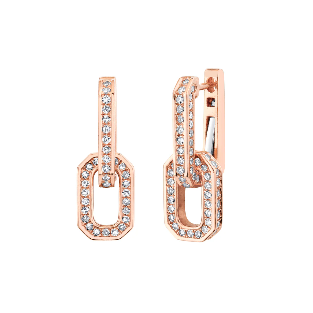 Diamond 3 in 1 Pave Gradual Link Drop Earrings