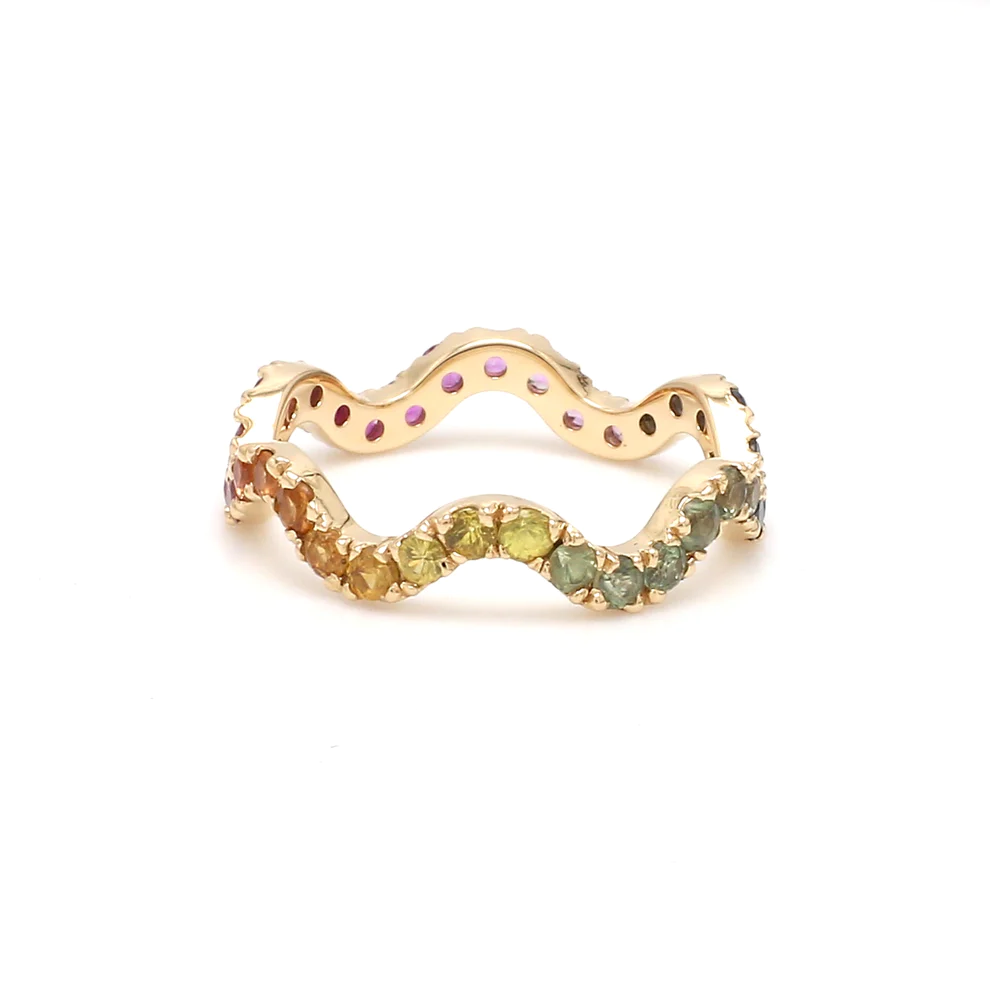 Rainbow Sapphire Wave Ring