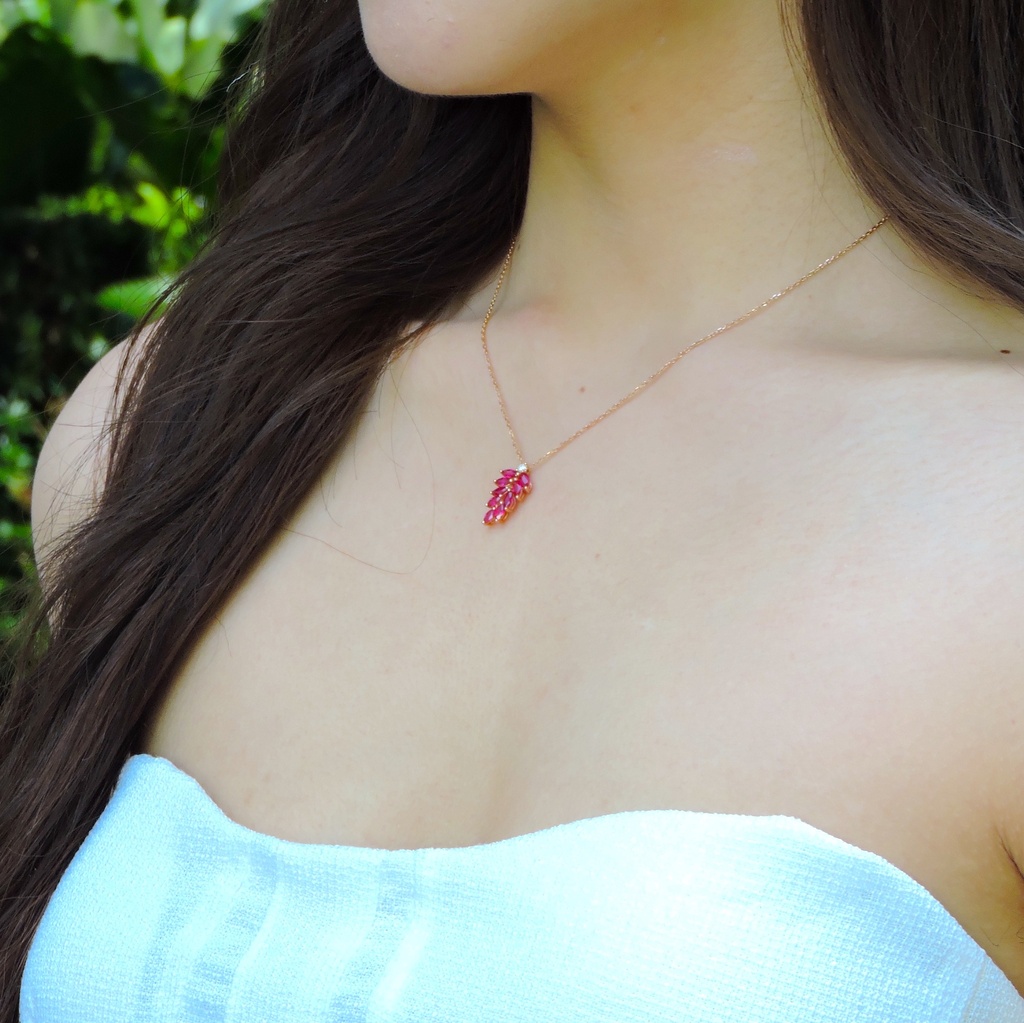 Ruby & Diamond Leaf Bloom Pendant