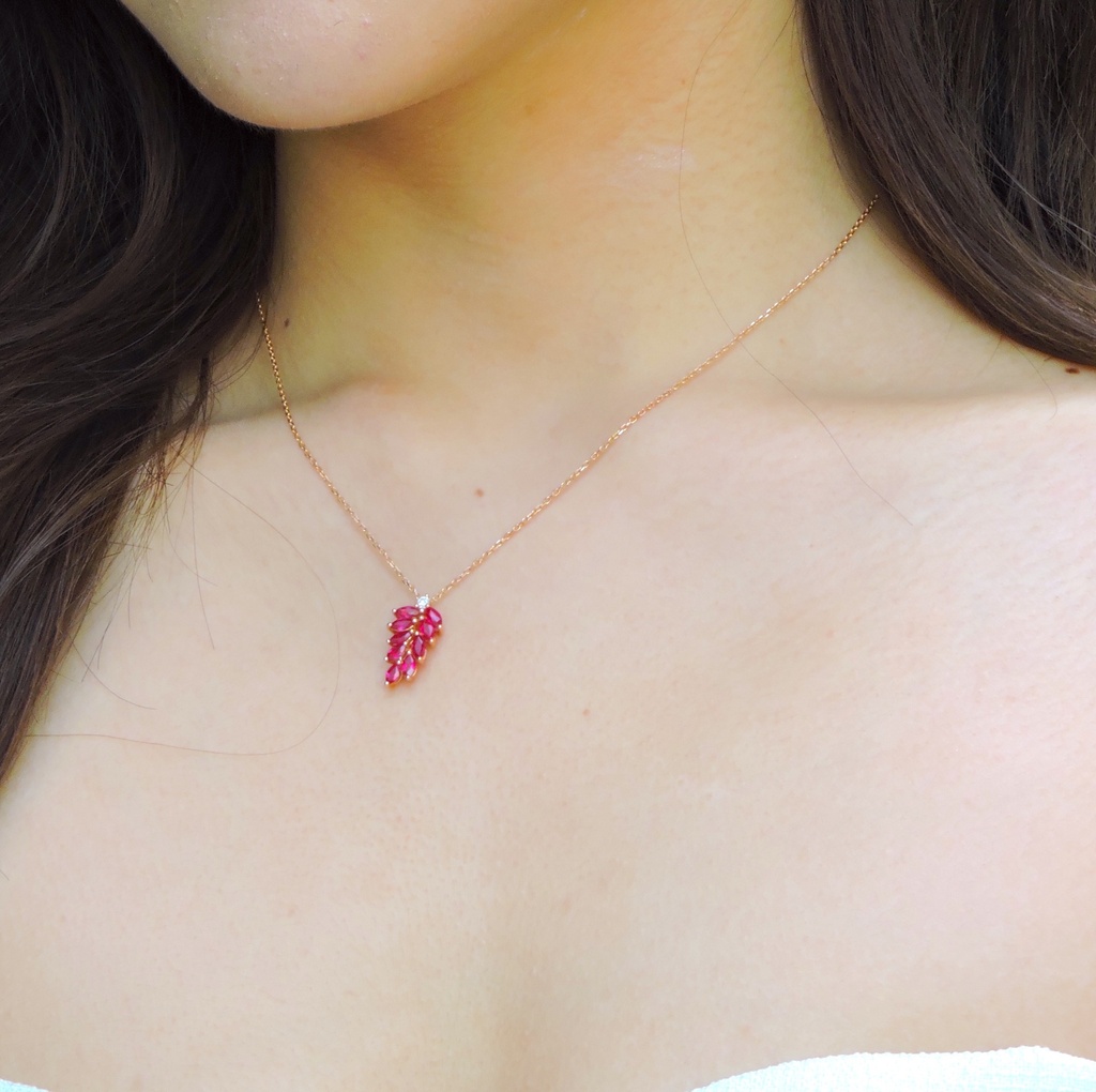 Ruby & Diamond Leaf Bloom Pendant