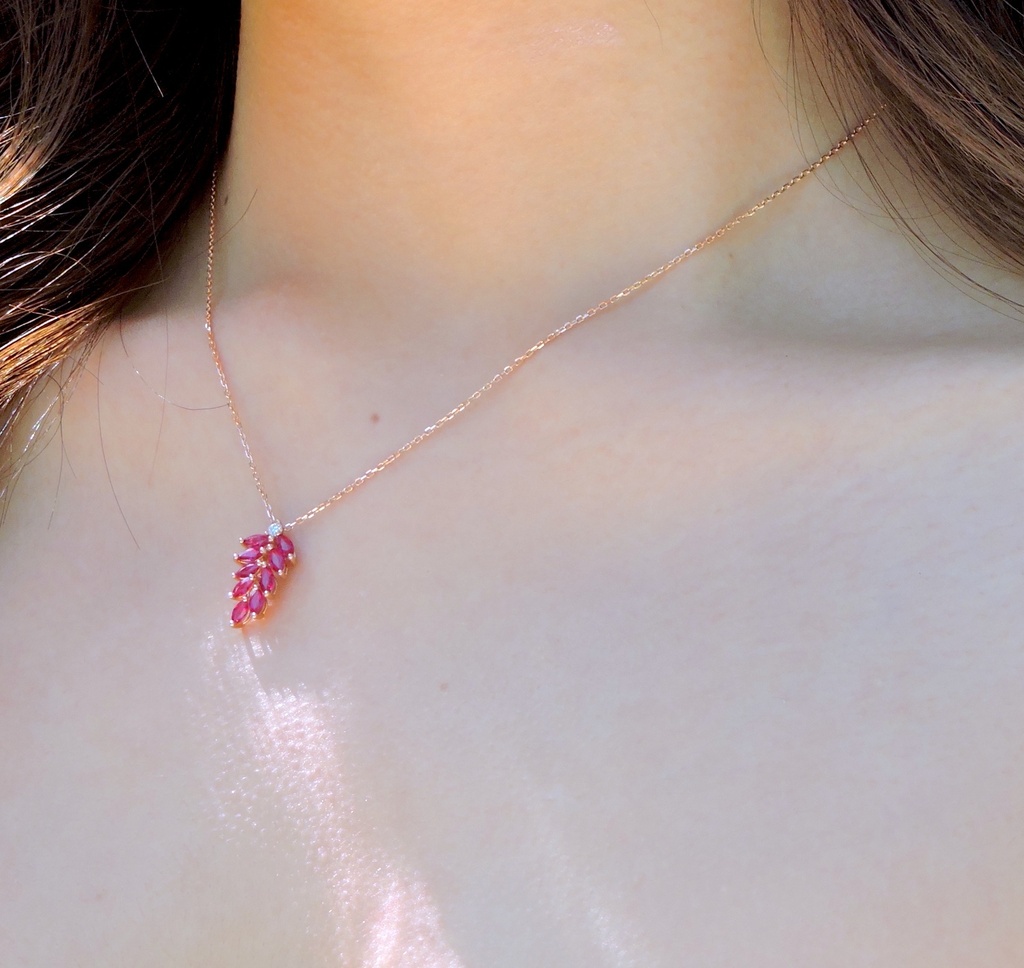 Ruby & Diamond Leaf Bloom Pendant