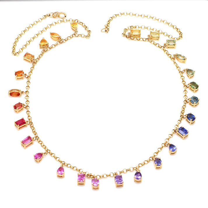 Rainbow Sapphire Mix Shape Linked Chain Necklace