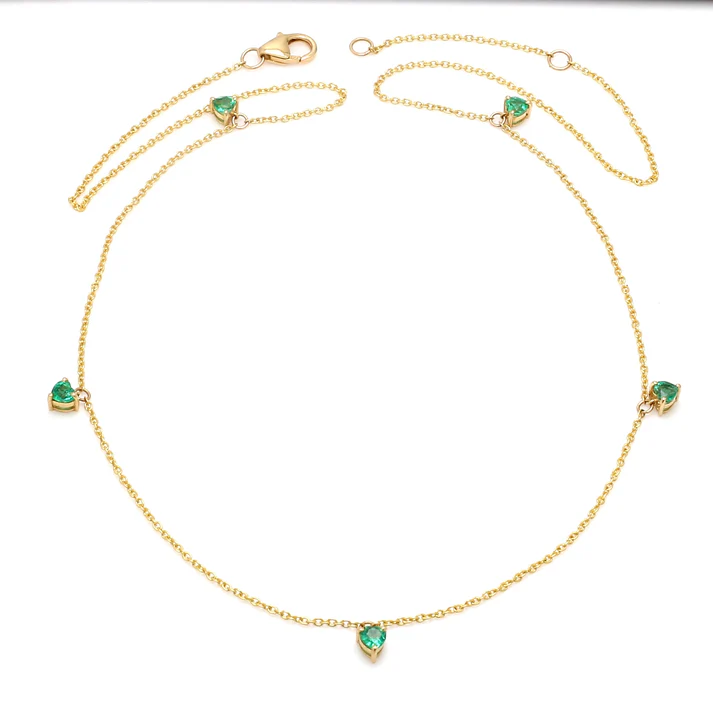 Emerald Prong Set Heart Shape Chain Necklace