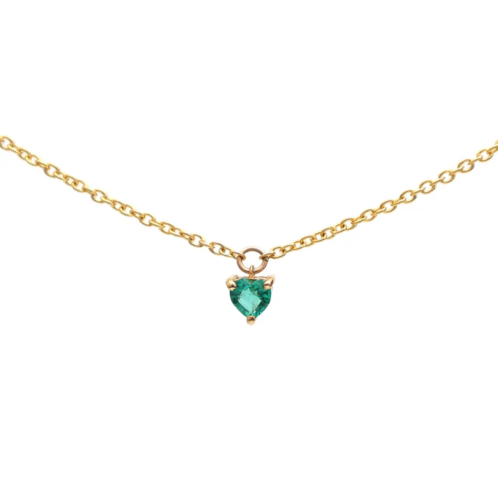 Emerald Prong Set Heart Shape Chain Necklace