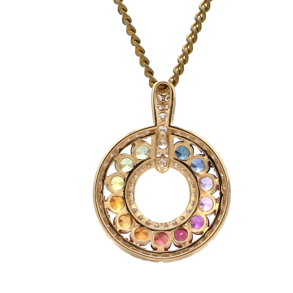 Rainbow Sapphire Round Disc Pendant