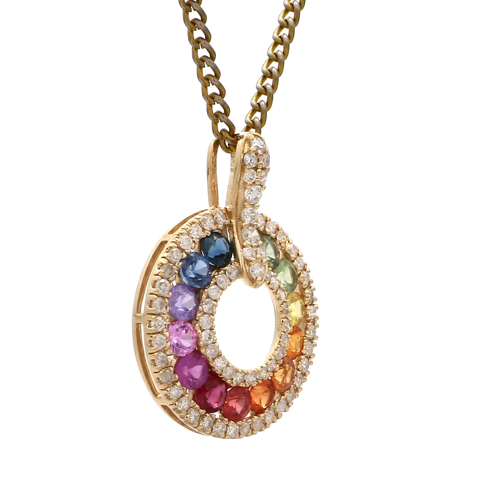 Rainbow Sapphire Round Disc Pendant