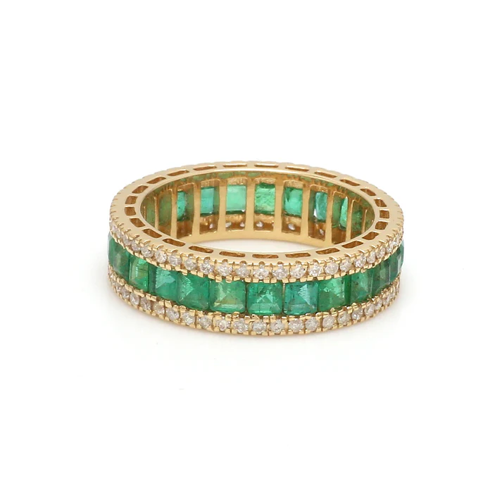 Emerald Diamond Princess Eternity Ring