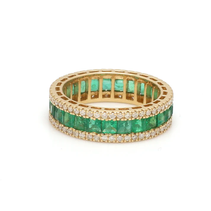 Emerald Diamond Princess Eternity Ring