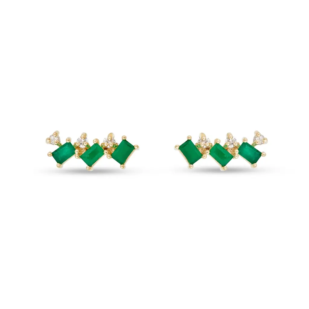 Emerald & Diamond Cluster Studs