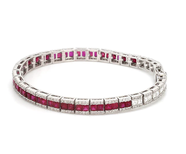 Ruby and Diamond Princess Cut Bracelet