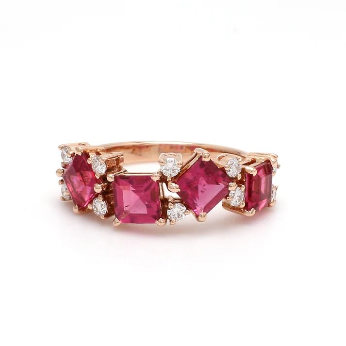 Pink Tourmaline Square Random Ring