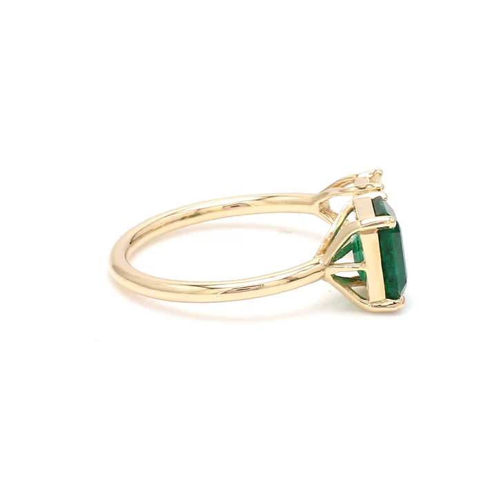 Emerald and Emerald Cut Diamond Open Ring