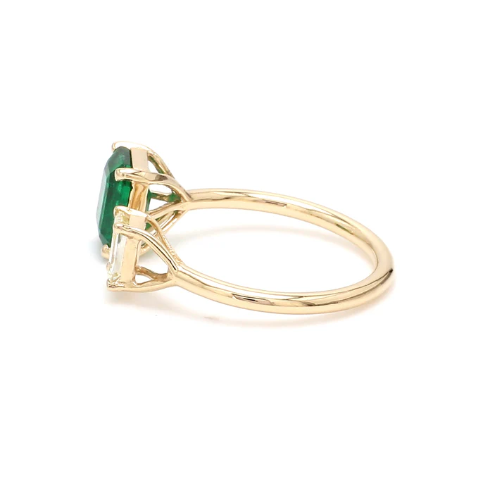 Emerald and Emerald Cut Diamond Open Ring