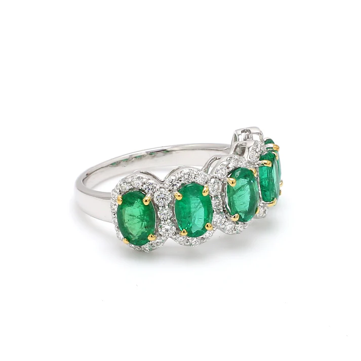 Emerald and Diamond Oval Five Stone Ring