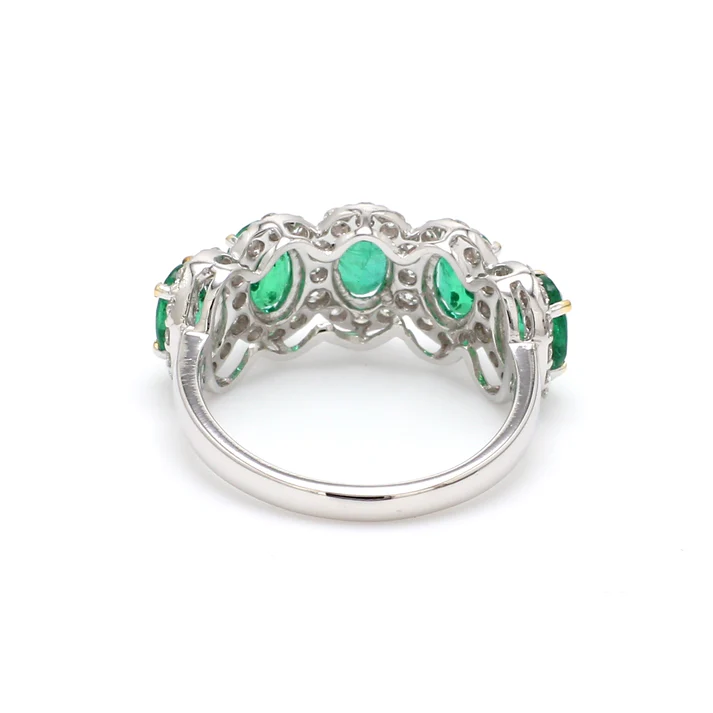 Emerald and Diamond Oval Five Stone Ring