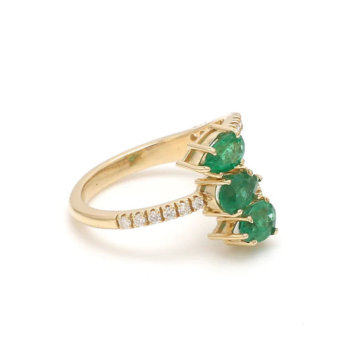 Emerald Three Pear Diamond Ring