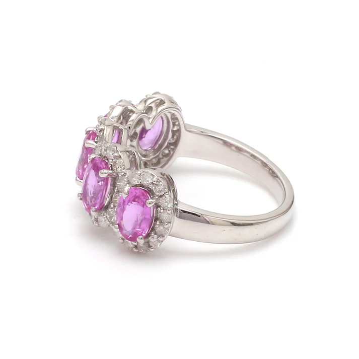 Pink Sapphire Oval Diamond Five Stone Ring