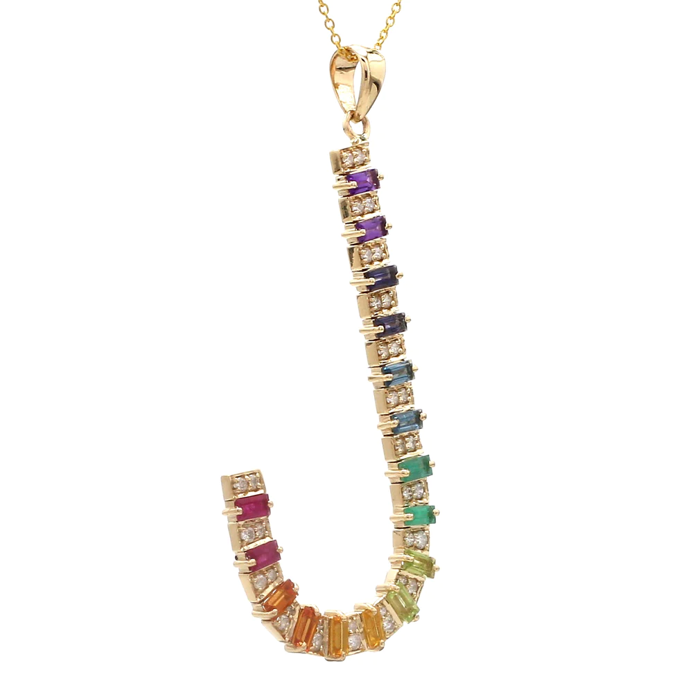 Rainbow Gemstone J Letter Pendant