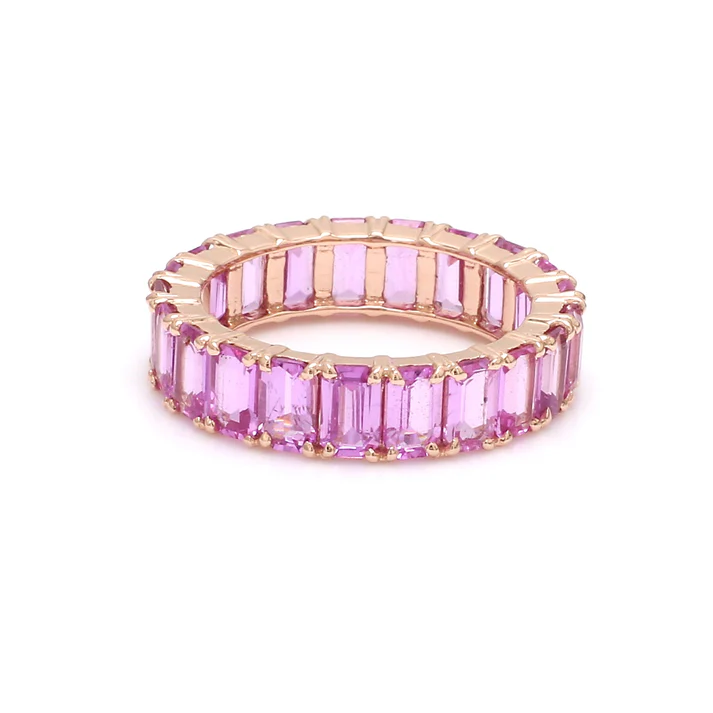 Pink Sapphire Emerald Cut Eternity Ring