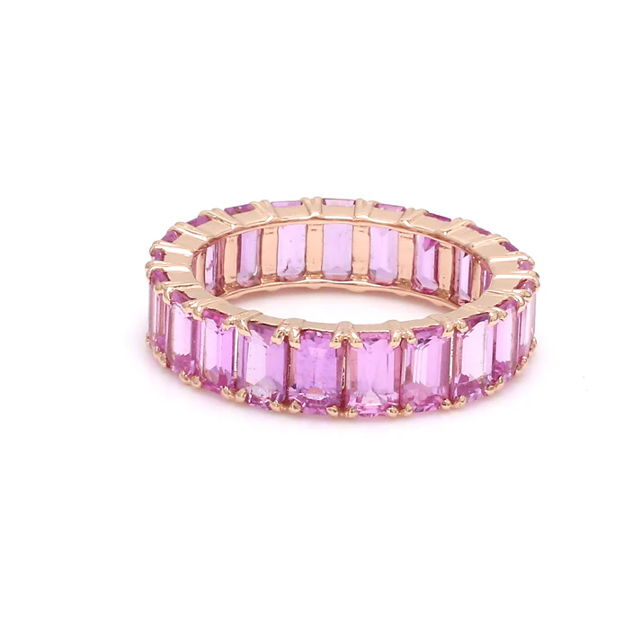 Pink Sapphire Emerald Cut Eternity Ring