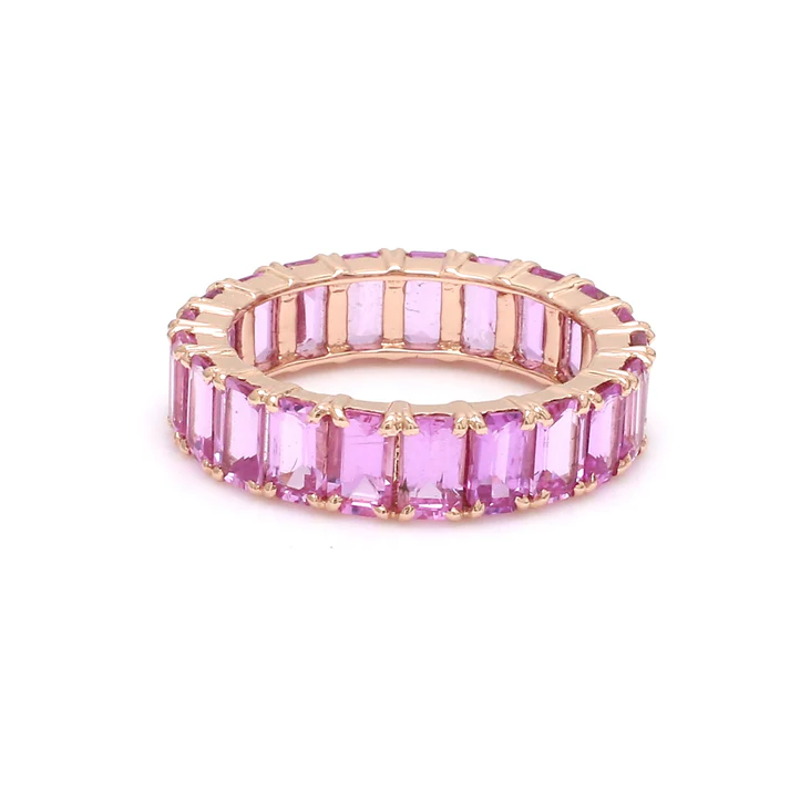 Pink Sapphire Emerald Cut Eternity Ring