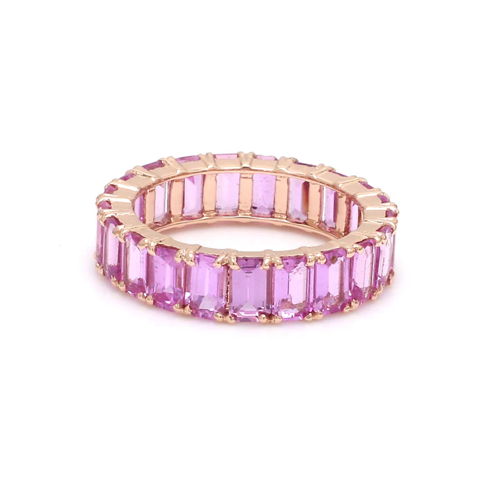 Pink Sapphire Emerald Cut Eternity Ring