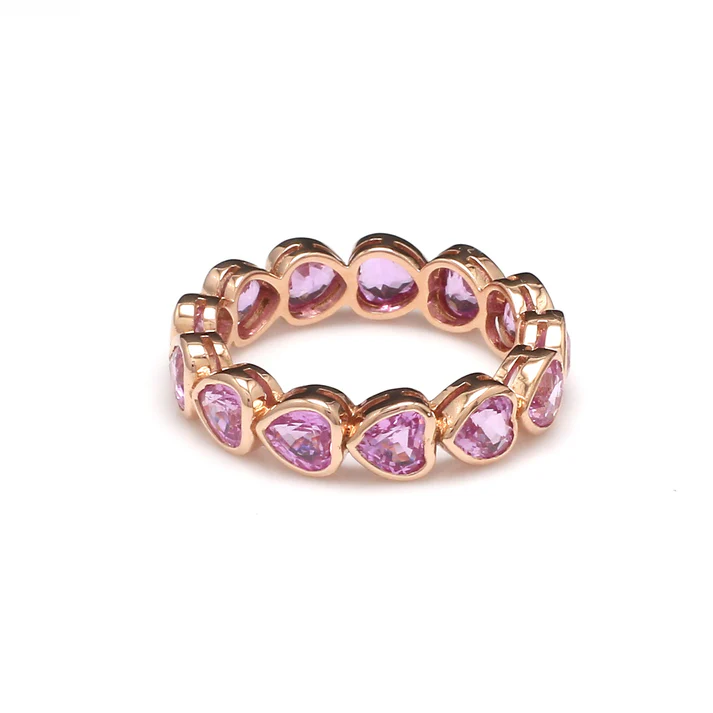 Pink Sapphire Heart Bezel Set East West Ring