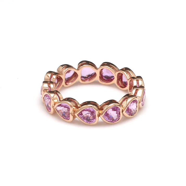 Pink Sapphire Heart Bezel Set East West Ring