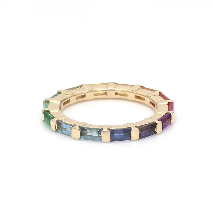 Rainbow Gemstone Bar Set Ring