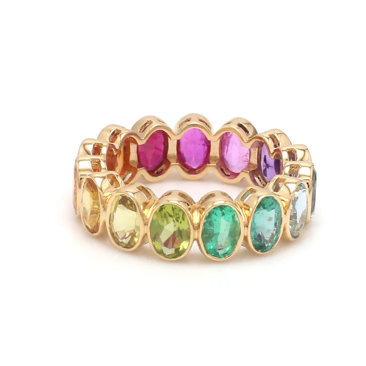 Rainbow Gemstone Bezel Set Oval ring