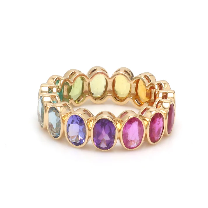 Rainbow Gemstone Bezel Set Oval ring