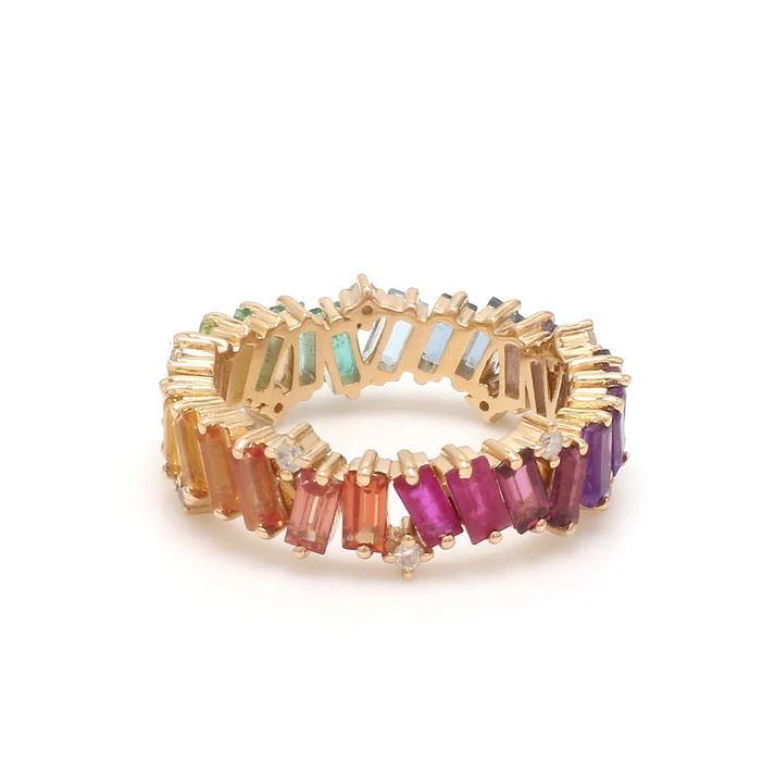 Rainbow Gemstone Diamond Zig Zag Ring