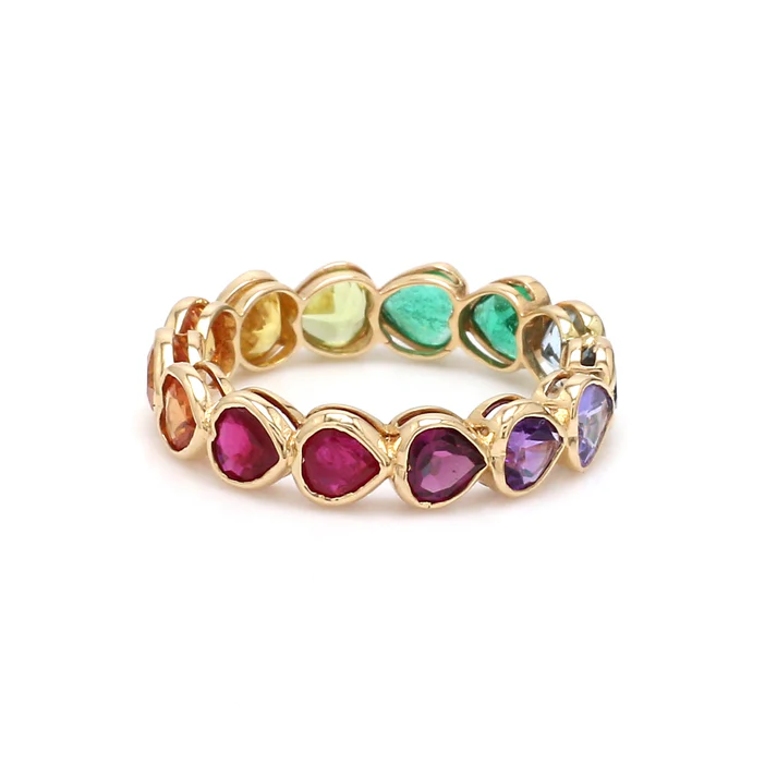 Rainbow Gemstone Heart Bezel Set Ring